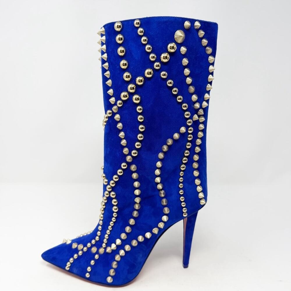 Christian Louboutin Astrilarge Booty Pika Studded Spike Suede Boots Size EU 37 - Picture 11 of 13